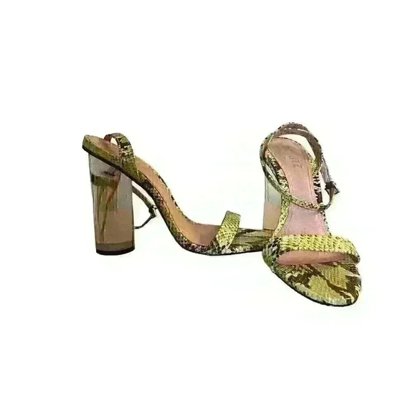 SCHUTZ  Valencia Open Toe Ankle Strap Block Clear Heeled Sandals Neon Lime Sz 8 - Picture 5 of 14